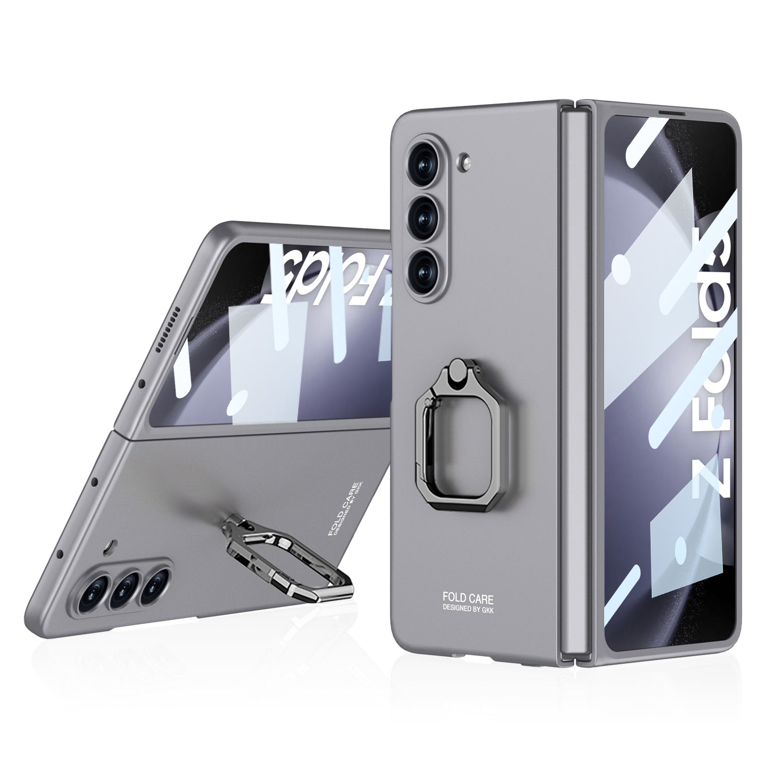 GKK Hard PC Case for Samsung Galaxy Z Fold5 5G Metal Ring Kickstand Phone Cover with Tempered Glass Film GKK Hard PC Case for Samsung Galaxy Z Fold5 5G Metal Ring Kickstand Phone Cover with Tempered Glass Film